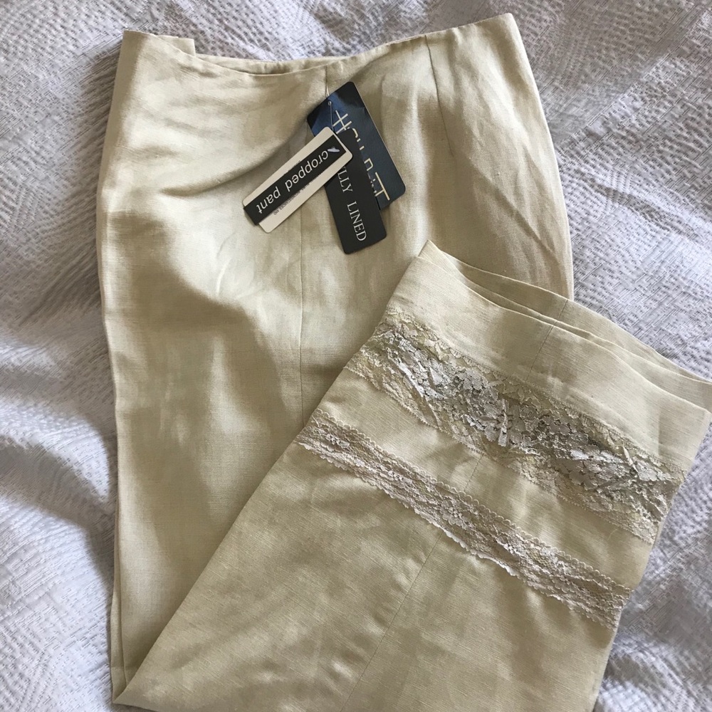 Gorgeous Cream Linen Lace Trim Crop Pants